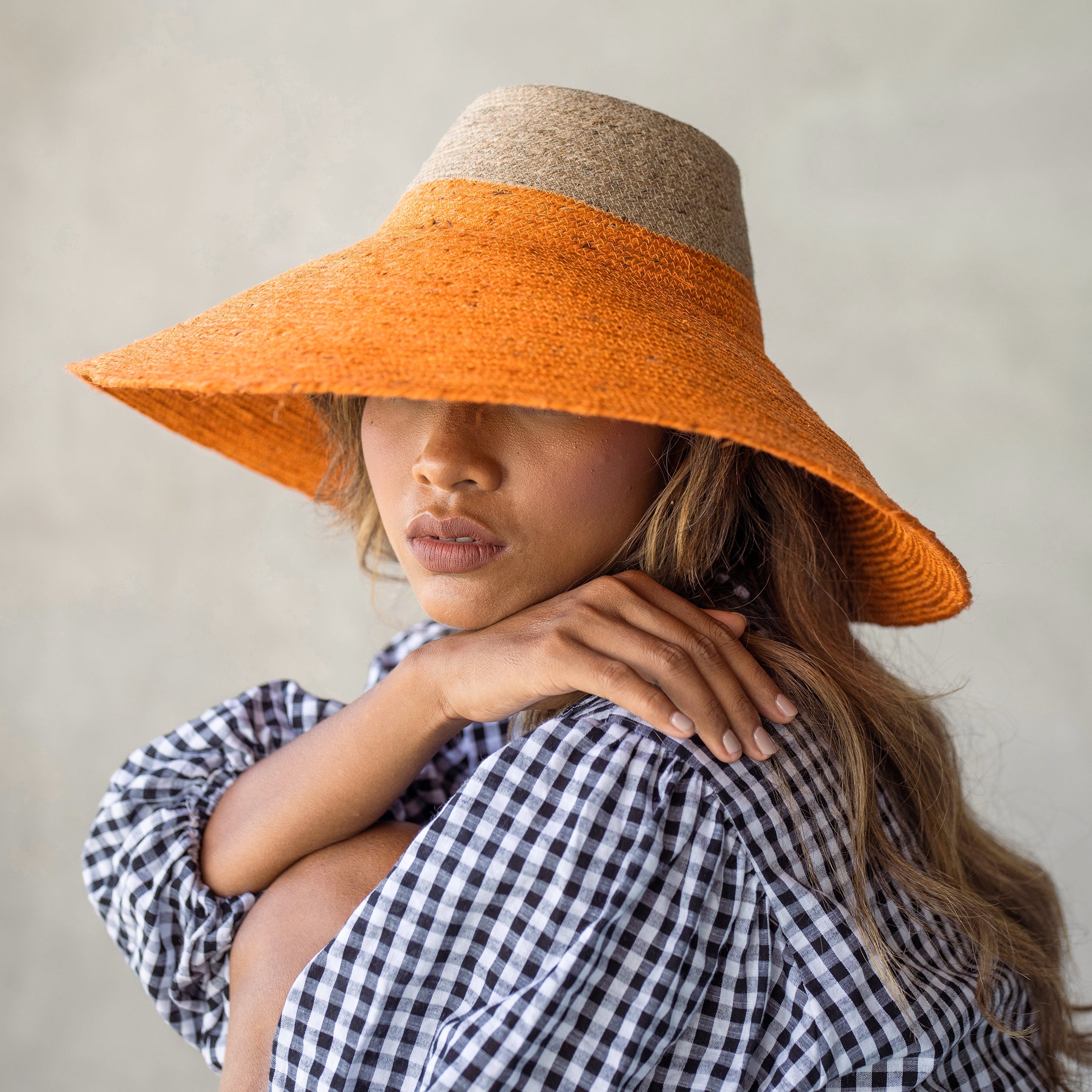The Riri Duo Jute Straw Hat In Tangerine Orange