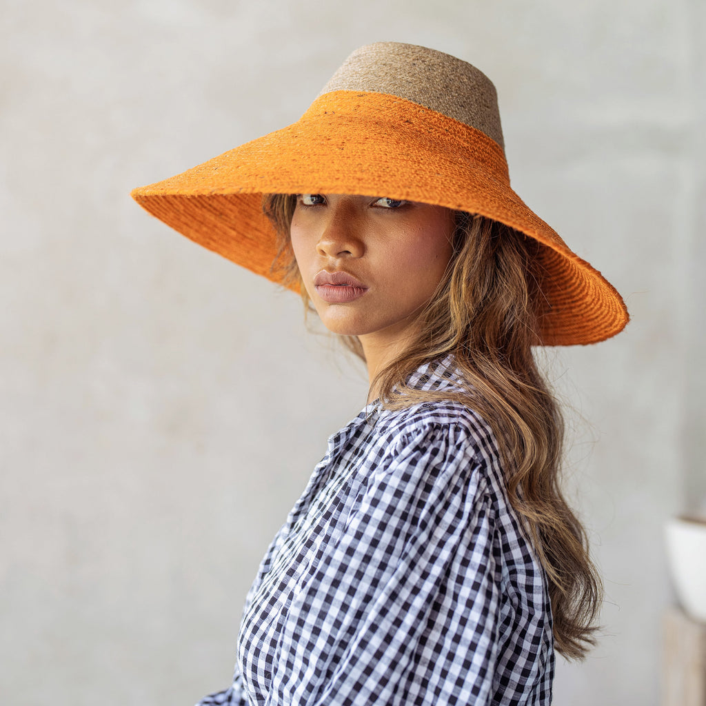 The Riri Duo Jute Straw Hat In Tangerine Orange