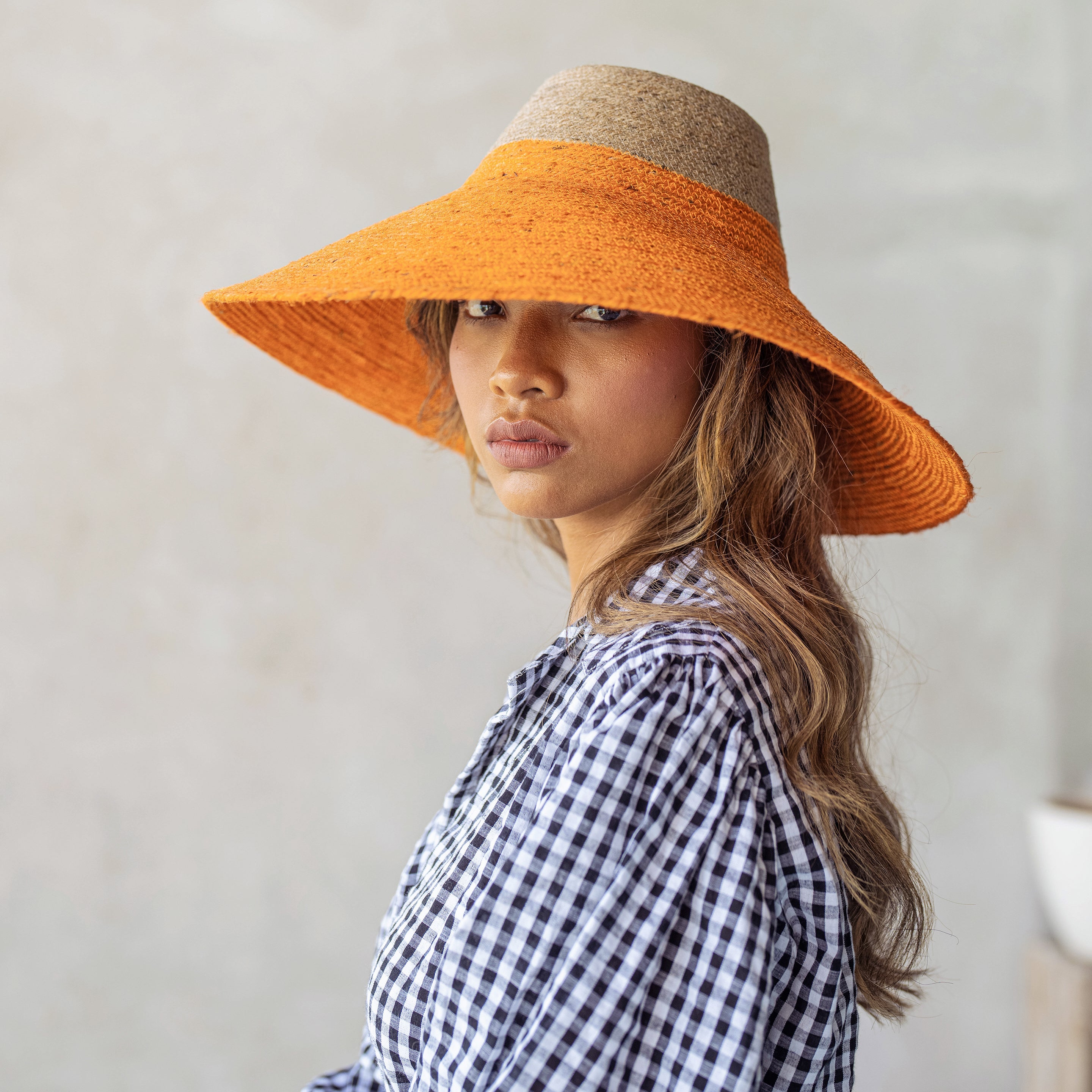 The Riri Duo Jute Straw Hat In Tangerine Orange
