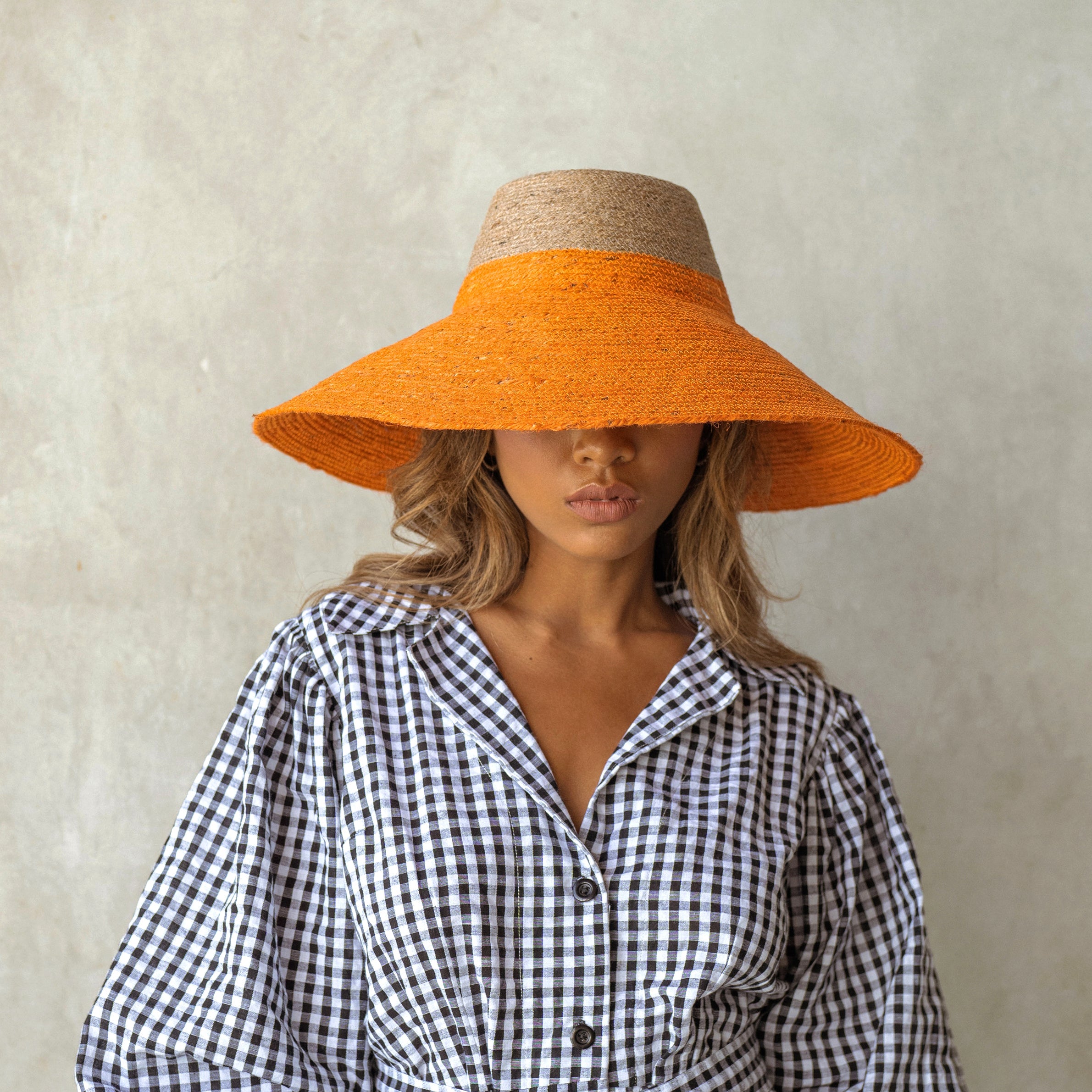 The Riri Duo Jute Straw Hat In Tangerine Orange